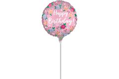 Foil Balloon - Mini - "Happy Birthday" - peonies - 23 cm